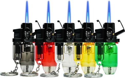5 Pack of Torch Lighter, Cool Jet Flame Lighter Refillable Butane Gas with with Keychain, Windproof with Flame Fixed Lock and Adjustable Flame Lighter for Kitchen,Outdoor,Grill (without Butane Gas) in Saudi Arabia