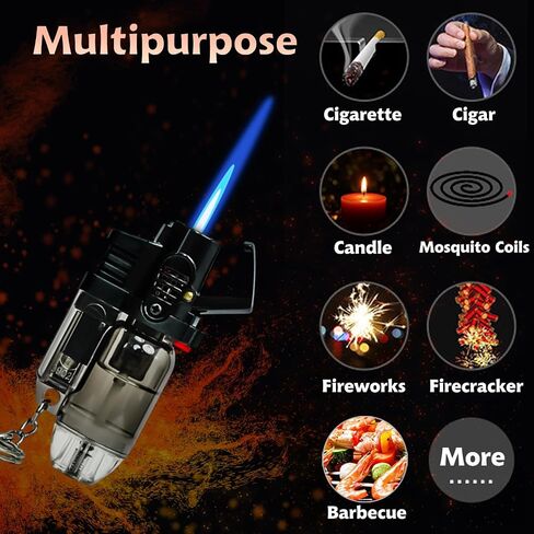 5 Pack of Torch Lighter, Cool Jet Flame Lighter Refillable Butane Gas with with Keychain, Windproof with Flame Fixed Lock and Adjustable Flame Lighter for Kitchen,Outdoor,Grill (without Butane Gas) in Saudi Arabia