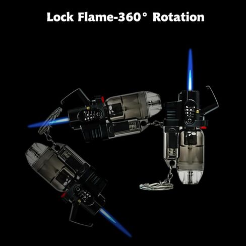 5 Pack of Torch Lighter, Cool Jet Flame Lighter Refillable Butane Gas with with Keychain, Windproof with Flame Fixed Lock and Adjustable Flame Lighter for Kitchen,Outdoor,Grill (without Butane Gas) in Saudi Arabia