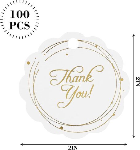 SallyFashion 100PCS Thank You Tags, Gift Tags with String White Gold Stamping Hang Tags Round Gift Tags for DIY Crafts Party Favors Wedding in Saudi Arabia