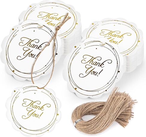 SallyFashion 100PCS Thank You Tags, Gift Tags with String White Gold Stamping Hang Tags Round Gift Tags for DIY Crafts Party Favors Wedding in Saudi Arabia