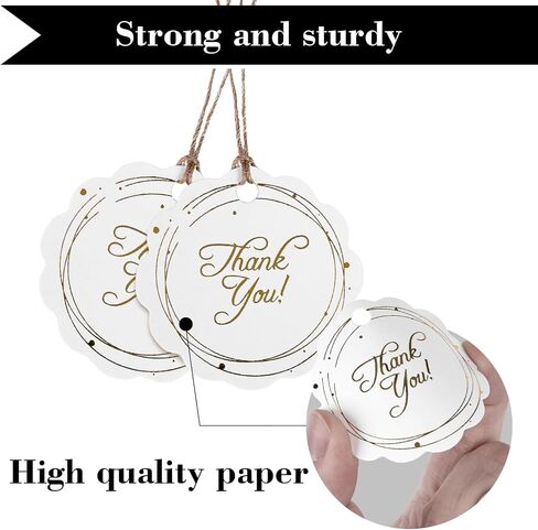 SallyFashion 100PCS Thank You Tags, Gift Tags with String White Gold Stamping Hang Tags Round Gift Tags for DIY Crafts Party Favors Wedding in Saudi Arabia