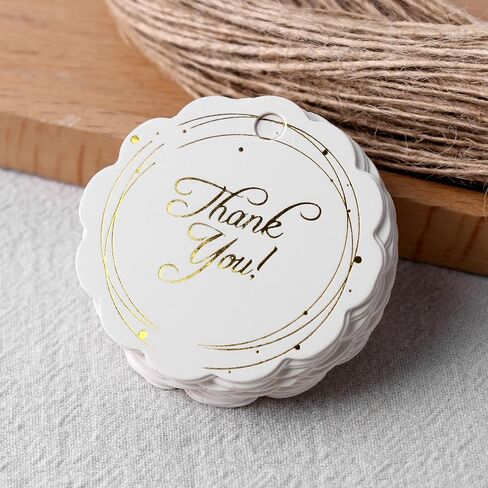 SallyFashion 100PCS Thank You Tags, Gift Tags with String White Gold Stamping Hang Tags Round Gift Tags for DIY Crafts Party Favors Wedding in Saudi Arabia