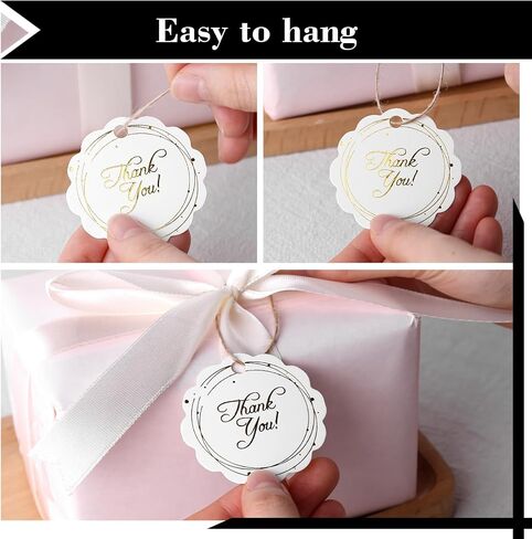 SallyFashion 100PCS Thank You Tags, Gift Tags with String White Gold Stamping Hang Tags Round Gift Tags for DIY Crafts Party Favors Wedding in Saudi Arabia