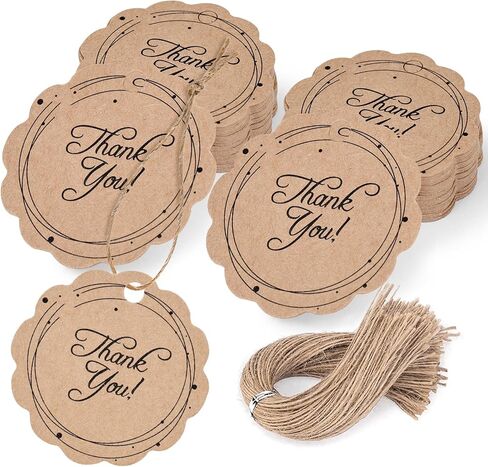 SallyFashion 100PCS Thank You Tags, Gift Tags with String White Gold Stamping Hang Tags Round Gift Tags for DIY Crafts Party Favors Wedding in Saudi Arabia