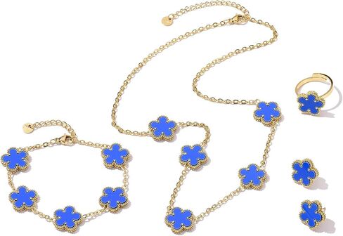 14K Gold Plated Double Sided Clover Bracelet Earring Necklace Rings Clover Sets for Women Lucky Jewelry Gift in Saudi Arabia