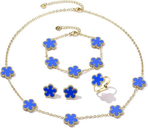 14K Gold Plated Double Sided Clover Bracelet Earring Necklace Rings Clover Sets for Women Lucky Jewelry Gift in Saudi Arabia