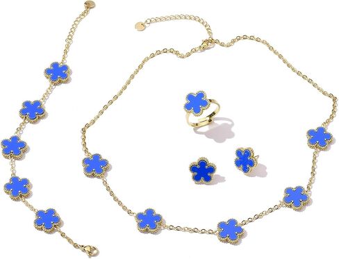 14K Gold Plated Double Sided Clover Bracelet Earring Necklace Rings Clover Sets for Women Lucky Jewelry Gift in Saudi Arabia