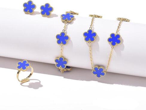 14K Gold Plated Double Sided Clover Bracelet Earring Necklace Rings Clover Sets for Women Lucky Jewelry Gift in Saudi Arabia