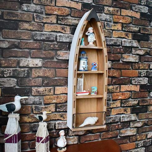 Veclotch 2set Wooden Boat Decor Hanging Wood Boat Decor for Wall, Rustic Nautical Standing Boat Shelf Decor Beach Theme Display Boat with Shelves for Bathroom Bedroom Lake House Decor (with 3 Tiers) in Saudi Arabia
