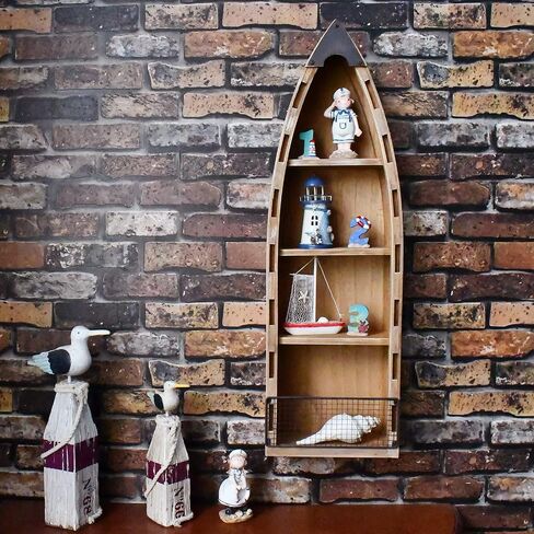 Veclotch 2set Wooden Boat Decor Hanging Wood Boat Decor for Wall, Rustic Nautical Standing Boat Shelf Decor Beach Theme Display Boat with Shelves for Bathroom Bedroom Lake House Decor (with 3 Tiers) in Saudi Arabia