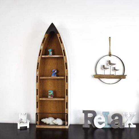 Veclotch 2set Wooden Boat Decor Hanging Wood Boat Decor for Wall, Rustic Nautical Standing Boat Shelf Decor Beach Theme Display Boat with Shelves for Bathroom Bedroom Lake House Decor (with 3 Tiers) in Saudi Arabia