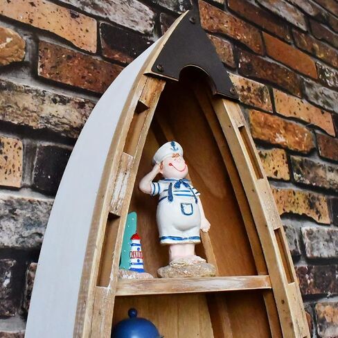 Veclotch 2set Wooden Boat Decor Hanging Wood Boat Decor for Wall, Rustic Nautical Standing Boat Shelf Decor Beach Theme Display Boat with Shelves for Bathroom Bedroom Lake House Decor (with 3 Tiers) in Saudi Arabia