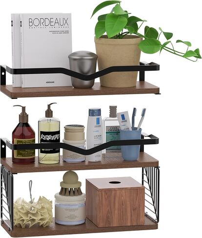 Floating Shelves Wall Mounted, Home Wall Storage Sets，Wood Bathroom Shelves with Extra Storage Shelf, Rustic Wall Shelves for Bathroom, Bedroom, in Saudi Arabia