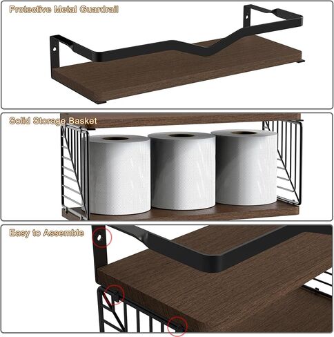 Floating Shelves Wall Mounted, Home Wall Storage Sets，Wood Bathroom Shelves with Extra Storage Shelf, Rustic Wall Shelves for Bathroom, Bedroom, in Saudi Arabia