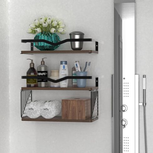 Floating Shelves Wall Mounted, Home Wall Storage Sets，Wood Bathroom Shelves with Extra Storage Shelf, Rustic Wall Shelves for Bathroom, Bedroom, in Saudi Arabia