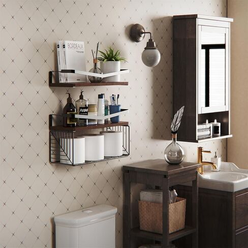 Floating Shelves Wall Mounted, Home Wall Storage Sets，Wood Bathroom Shelves with Extra Storage Shelf, Rustic Wall Shelves for Bathroom, Bedroom, in Saudi Arabia