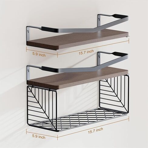 Floating Shelves Wall Mounted, Home Wall Storage Sets，Wood Bathroom Shelves with Extra Storage Shelf, Rustic Wall Shelves for Bathroom, Bedroom, in Saudi Arabia