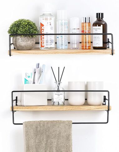 Floating Shelves Wall Mounted, Wall Wood Storage Shelf for Kitchen Bathroom Bedroom Set of 2 Carbonized Black in Saudi Arabia