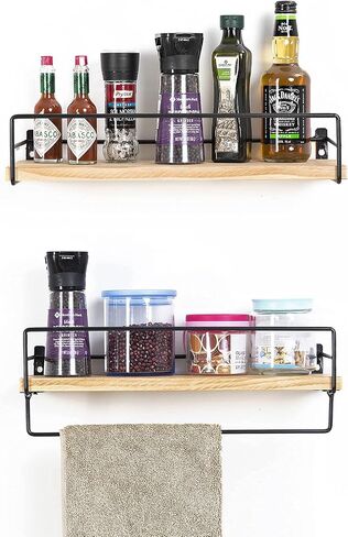 Floating Shelves Wall Mounted, Wall Wood Storage Shelf for Kitchen Bathroom Bedroom Set of 2 Carbonized Black in Saudi Arabia