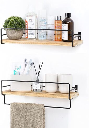 Floating Shelves Wall Mounted, Wall Wood Storage Shelf for Kitchen Bathroom Bedroom Set of 2 Carbonized Black in Saudi Arabia