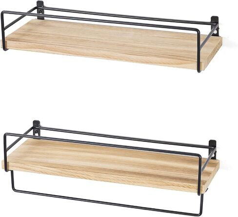 Floating Shelves Wall Mounted, Wall Wood Storage Shelf for Kitchen Bathroom Bedroom Set of 2 Carbonized Black in Saudi Arabia