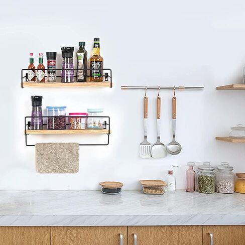 Floating Shelves Wall Mounted, Wall Wood Storage Shelf for Kitchen Bathroom Bedroom Set of 2 Carbonized Black in Saudi Arabia