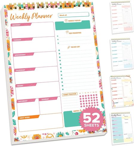 Decorably Weekly Planner Pad Portrait - Weekly Planner Notepad, 58 Easy Tear Off Sheets Weekly Planner Pad, 7x10in Weekly Schedule Notepad, Weekly Notepad Tear Off, Planner Pads in Saudi Arabia