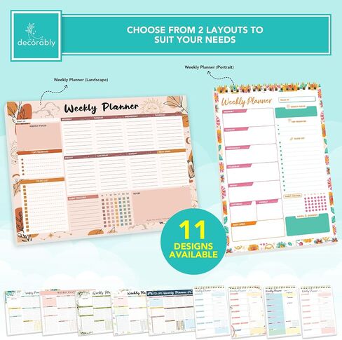 Decorably Weekly Planner Pad Portrait - Weekly Planner Notepad, 58 Easy Tear Off Sheets Weekly Planner Pad, 7x10in Weekly Schedule Notepad, Weekly Notepad Tear Off, Planner Pads in Saudi Arabia