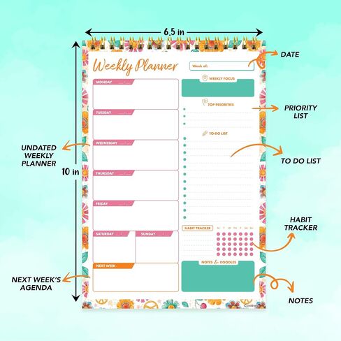 Decorably Weekly Planner Pad Portrait - Weekly Planner Notepad, 58 Easy Tear Off Sheets Weekly Planner Pad, 7x10in Weekly Schedule Notepad, Weekly Notepad Tear Off, Planner Pads in Saudi Arabia