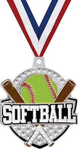 Crown Awards 2 1/4" Royal Softball Medals, Silver Softball Medals with Free Neck Ribbon Prime in Saudi Arabia