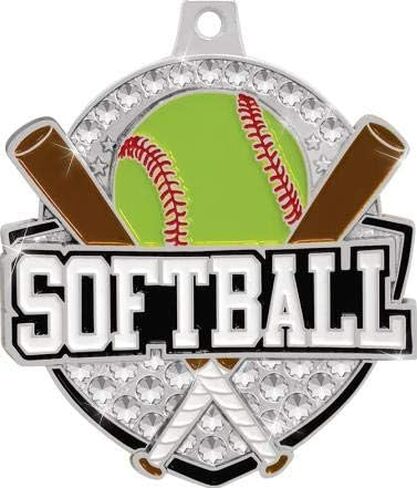 Crown Awards 2 1/4" Royal Softball Medals, Silver Softball Medals with Free Neck Ribbon Prime in Saudi Arabia