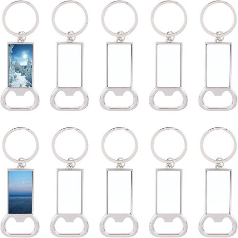 PH PandaHall Bottle Opener Keychains, 10pcs Sublimation Blank Keychains 1.5 x0.8 Inch Rectangle Alloy Heat Transfer Keychain with Key Ring for Man Husband Custom Personalized Sublimation Photo in Saudi Arabia