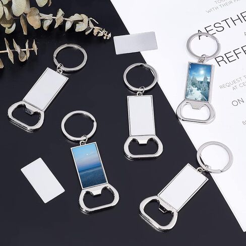 PH PandaHall Bottle Opener Keychains, 10pcs Sublimation Blank Keychains 1.5 x0.8 Inch Rectangle Alloy Heat Transfer Keychain with Key Ring for Man Husband Custom Personalized Sublimation Photo in Saudi Arabia