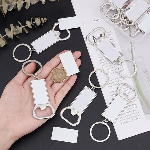 PH PandaHall Bottle Opener Keychains, 10pcs Sublimation Blank Keychains 1.5 x0.8 Inch Rectangle Alloy Heat Transfer Keychain with Key Ring for Man Husband Custom Personalized Sublimation Photo in Saudi Arabia