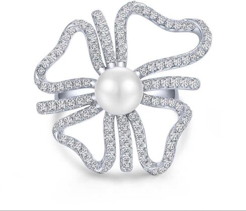 Shiny Crystal Pearl Open Statement Ring for Women Girls Cubic Zirconia Hollow Four Leaf Heart Engagement Promise Ring Wedding Bands Eterniry Rings Adjustable in Saudi Arabia