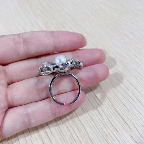 Shiny Crystal Pearl Open Statement Ring for Women Girls Cubic Zirconia Hollow Four Leaf Heart Engagement Promise Ring Wedding Bands Eterniry Rings Adjustable in Saudi Arabia