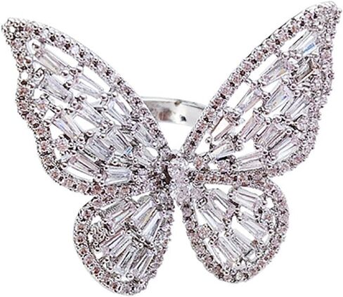 HUASAI Butterfly Ring for Women Statement Butterfly Ring Dainty Crystal Butterfly Ring Silver Butterfly Knuckle Ring Adjustable Open Ring Wedding Jewelry Birthday Gifts for Girls in Saudi Arabia