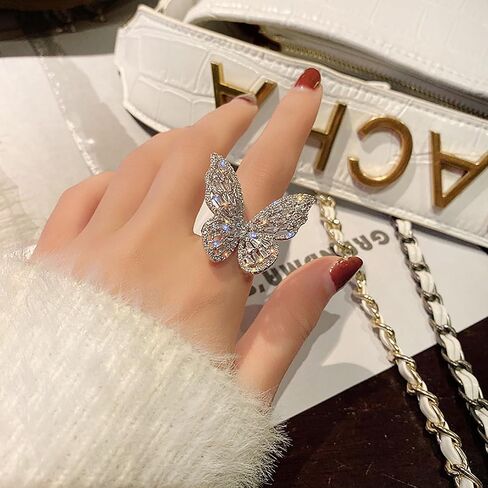 HUASAI Butterfly Ring for Women Statement Butterfly Ring Dainty Crystal Butterfly Ring Silver Butterfly Knuckle Ring Adjustable Open Ring Wedding Jewelry Birthday Gifts for Girls in Saudi Arabia