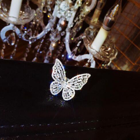 HUASAI Butterfly Ring for Women Statement Butterfly Ring Dainty Crystal Butterfly Ring Silver Butterfly Knuckle Ring Adjustable Open Ring Wedding Jewelry Birthday Gifts for Girls in Saudi Arabia