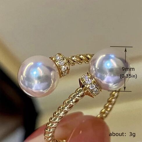 Dainty Double Shell Pearl Ring for Women Girls CZ Gold Plated Statement Expandable Open Rings Minimalist Imitation Pearls Twisted Finger Fashion Cute Christmas Engagement Jewelry Gift for Girlfriend in Saudi Arabia