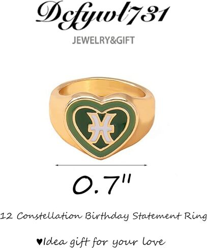 Dcfywl731 Gold Zodiac Ring Heart 12 Constellation Birthday Statement Ring Valentines Day Gifts for Teen Girls in Saudi Arabia