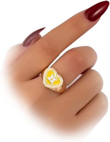 Dcfywl731 Gold Zodiac Ring Heart 12 Constellation Birthday Statement Ring Valentines Day Gifts for Teen Girls in Saudi Arabia