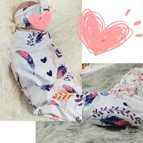 Newborn Receiving Blanket Headband Set - Unisex Soft Swaddle Set Girl Boy Shower Gifts (PWB04-Swaddle+Bow Headband) in Saudi Arabia