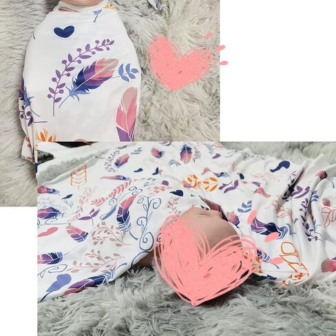 Newborn Receiving Blanket Headband Set - Unisex Soft Swaddle Set Girl Boy Shower Gifts (PWB04-Swaddle+Bow Headband) in Saudi Arabia