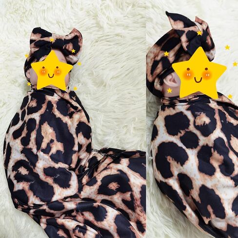 Newborn Receiving Blanket Headband Set - Unisex Soft Swaddle Set Girl Boy Shower Gifts (PWB04-Swaddle+Bow Headband) in Saudi Arabia