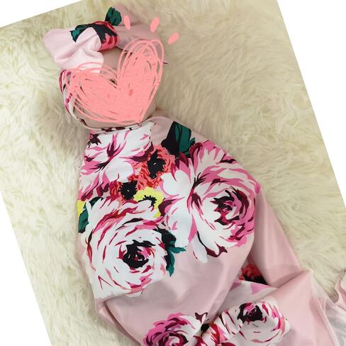 Newborn Receiving Blanket Headband Set - Unisex Soft Swaddle Set Girl Boy Shower Gifts (PWB04-Swaddle+Bow Headband) in Saudi Arabia
