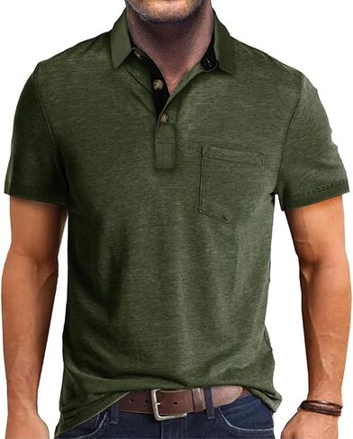 Mens Short Sleeve Polo Shirts Casual Moisture Wicking Golf Polo Shirts with Pocket in Saudi Arabia