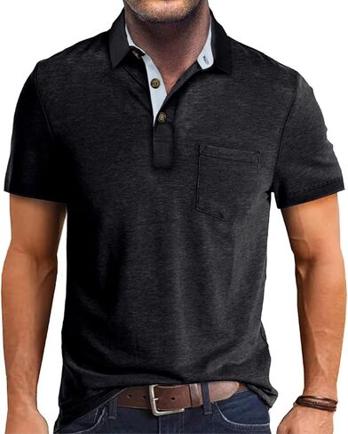 Mens Short Sleeve Polo Shirts Casual Moisture Wicking Golf Polo Shirts with Pocket in Saudi Arabia