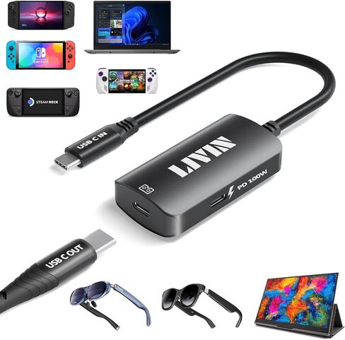 محول النظارات الذكية LIVIN USB-C (الفيديو والصوت) إلى XREAL/VITURE One/RayNeo AR/XR، 4K عند 60 هرتز + شاحن سريع 100 وات، التوصيل والتشغيل، غلاف من الألومنيوم، للشاشة المحمولة، الكمبيوتر الشخصي، Switch، SteamDeck، ROG Ally in Kuwait